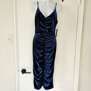 Lulus Dress S Velvet Mermaid Ruched Y2K Velvet Midi Ruched Teal Bodycon Witchy